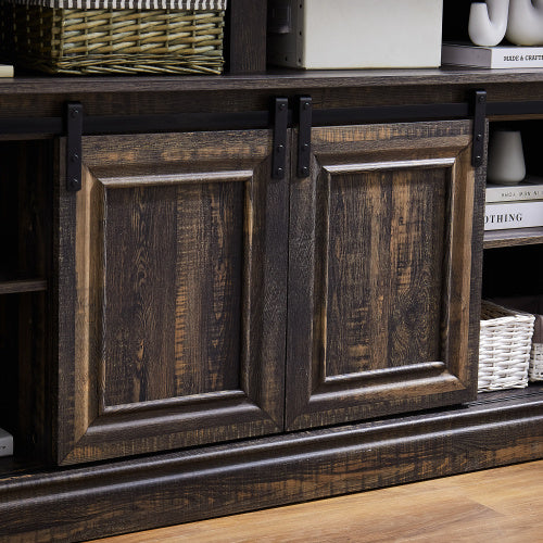 Media Console Table With Storage Cabinet, Mid Century Style Entertainment TV Table, Multipurpose Sliding Door TV Cabinet Large Storage Space,