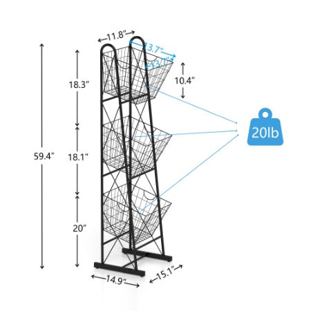 3-Tier Kitchen Storage Basket Organizer, Freestanding Metal Wire Rack For Fruit, Vegetables, And Pantry Items