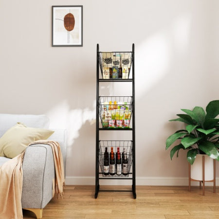 3-Tier Kitchen Storage Basket Organizer, Freestanding Metal Wire Rack For Fruit, Vegetables, And Pantry Items