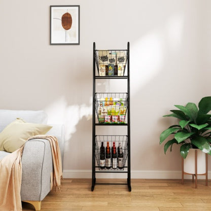 3-Tier Kitchen Storage Basket Organizer, Freestanding Metal Wire Rack For Fruit, Vegetables, And Pantry Items