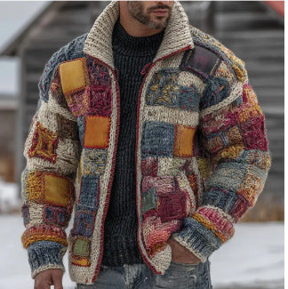 Mens Loose-Fit Stand-Up Collar Zip-Up Jacket Top