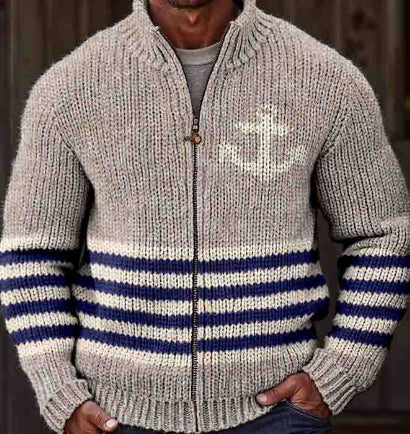 Mens Loose-Fit Stand-Up Collar Zip-Up Jacket Top