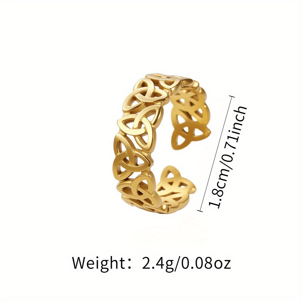 1 Piece Celtic Knot Stainless Steel Open Ring, Retro Hollow Woven Band, Trendy Personalized Jewelry, Perfect Gift Choice