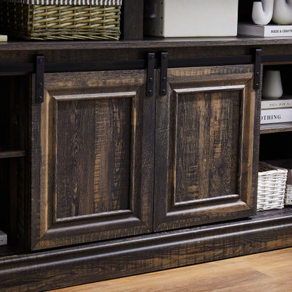 Media Console Table With Storage Cabinet, Mid Century Style Entertainment TV Table, Multipurpose Sliding Door TV Cabinet Large Storage Space,