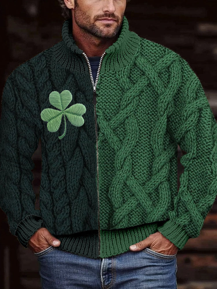 Mens Loose-Fit Stand-Up Collar Zip-Up Jacket Top