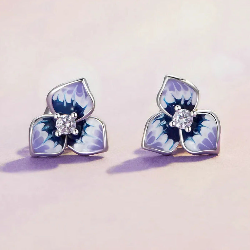 Morning Glory Oil-drop Stud Earrings For Women With Micro-paved Zircon
