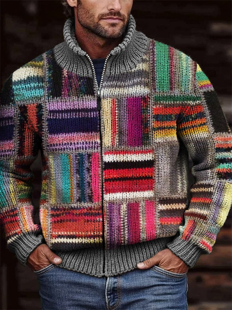 Mens Loose-Fit Stand-Up Collar Zip-Up Jacket Top