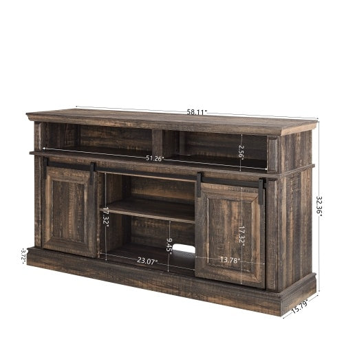 Media Console Table With Storage Cabinet, Mid Century Style Entertainment TV Table, Multipurpose Sliding Door TV Cabinet Large Storage Space,