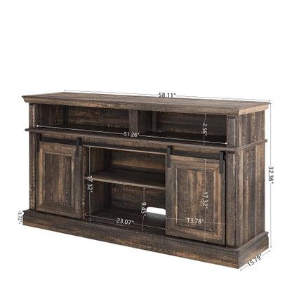 Media Console Table With Storage Cabinet, Mid Century Style Entertainment TV Table, Multipurpose Sliding Door TV Cabinet Large Storage Space,