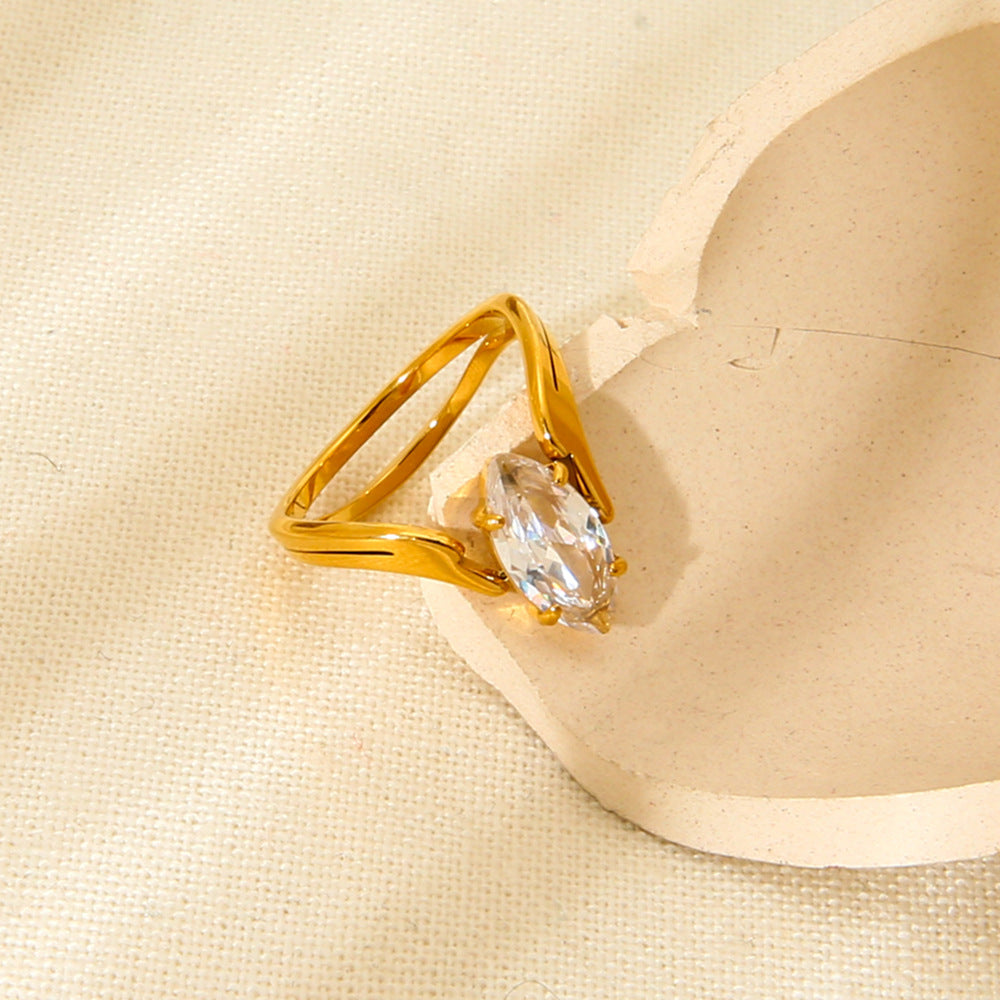 Womens Stainless Steel Ring With 18K Gold Plating