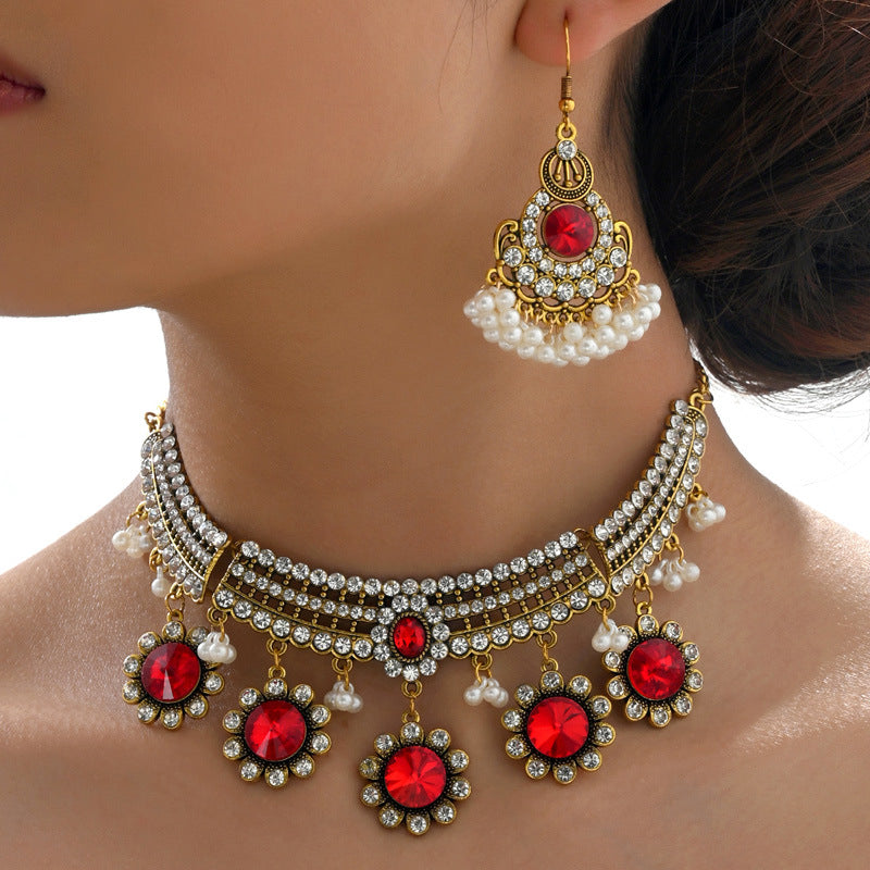 Fashion Retro Necklace Earrings Women's Set