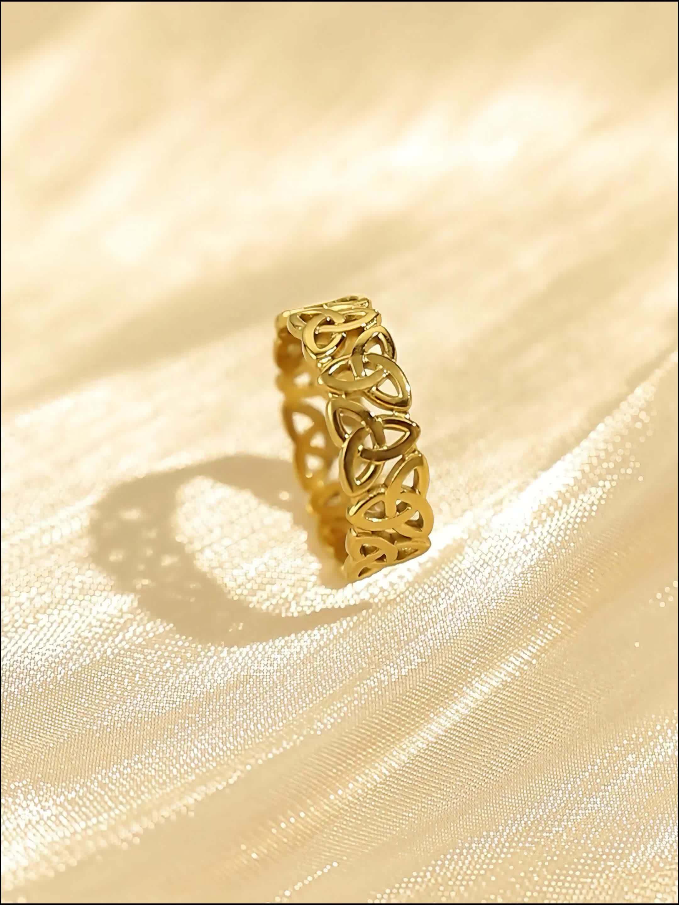 1 Piece Celtic Knot Stainless Steel Open Ring, Retro Hollow Woven Band, Trendy Personalized Jewelry, Perfect Gift Choice