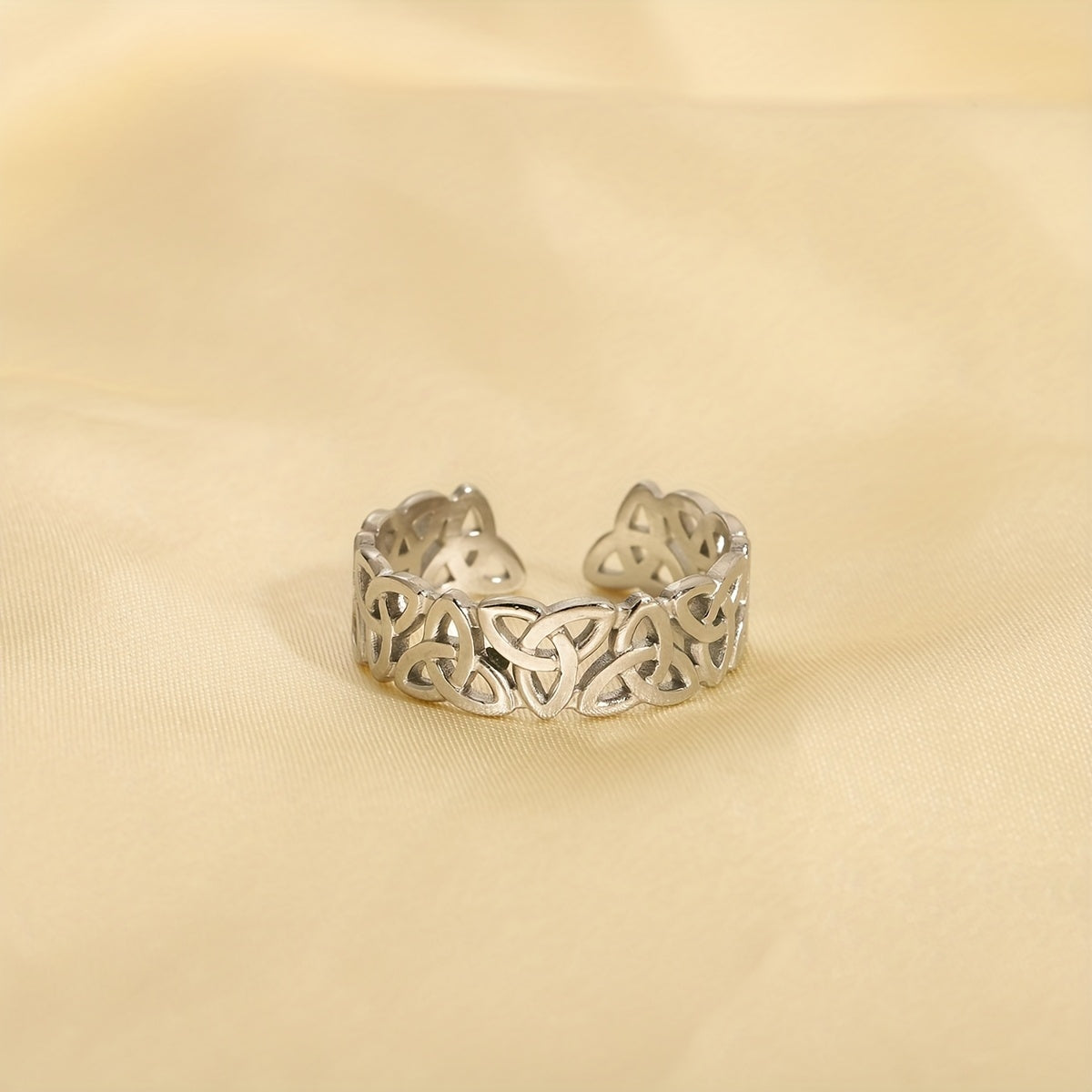 1 Piece Celtic Knot Stainless Steel Open Ring, Retro Hollow Woven Band, Trendy Personalized Jewelry, Perfect Gift Choice