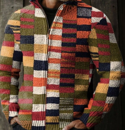 Mens Loose-Fit Stand-Up Collar Zip-Up Jacket Top