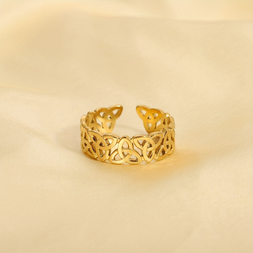 1 Piece Celtic Knot Stainless Steel Open Ring, Retro Hollow Woven Band, Trendy Personalized Jewelry, Perfect Gift Choice