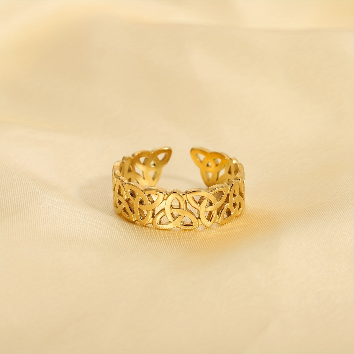 1 Piece Celtic Knot Stainless Steel Open Ring, Retro Hollow Woven Band, Trendy Personalized Jewelry, Perfect Gift Choice