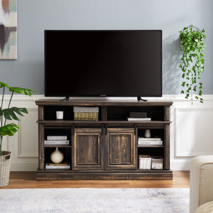 Media Console Table With Storage Cabinet, Mid Century Style Entertainment TV Table, Multipurpose Sliding Door TV Cabinet Large Storage Space,