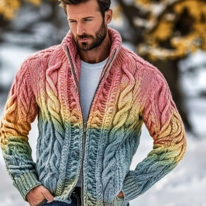 Mens Loose-Fit Stand-Up Collar Zip-Up Jacket Top