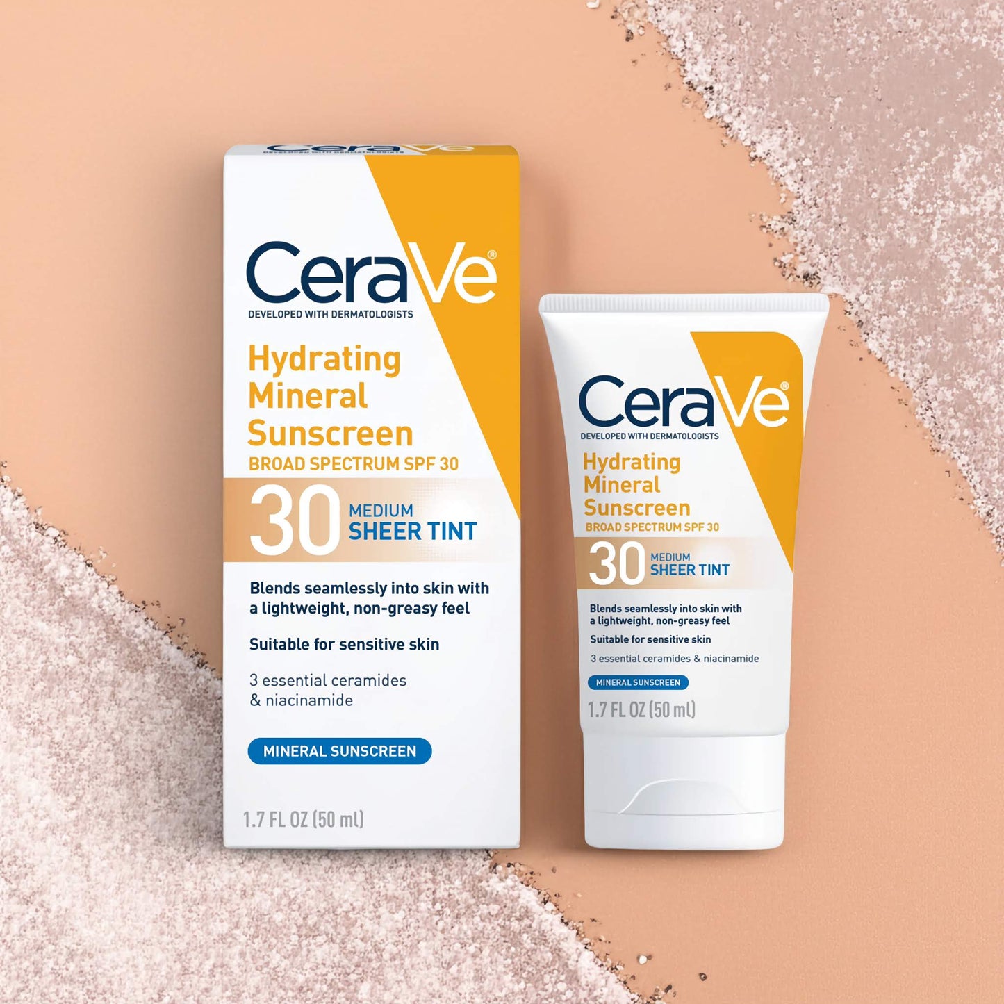CeraVe Tinted Hydrating Mineral Sunscreen SPF 30 – Lightweight Zinc & Titanium Dioxide Formula for Smooth, Radiant Skin (Medium, 1.7 fl oz)