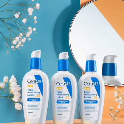 CeraVe AM Moisturizer with SPF 30 for Face – Oil-Free Daily Lotion with Hyaluronic Acid & Ceramides – Non-Comedogenic Sunscreen 3 oz (89ml)