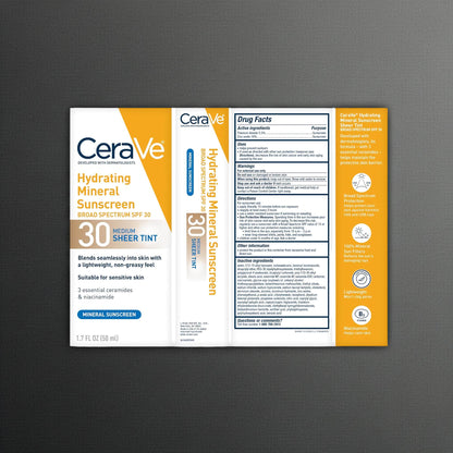 CeraVe Tinted Hydrating Mineral Sunscreen SPF 30 – Lightweight Zinc & Titanium Dioxide Formula for Smooth, Radiant Skin (Medium, 1.7 fl oz)