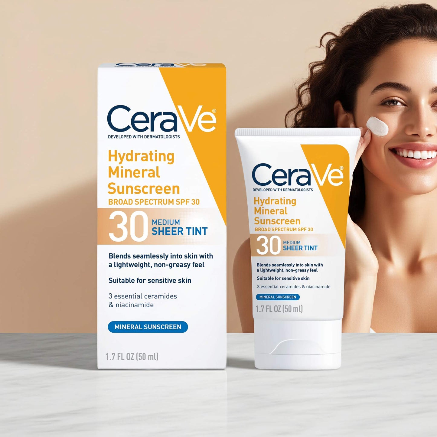 CeraVe Tinted Hydrating Mineral Sunscreen SPF 30 – Lightweight Zinc & Titanium Dioxide Formula for Smooth, Radiant Skin (Medium, 1.7 fl oz)