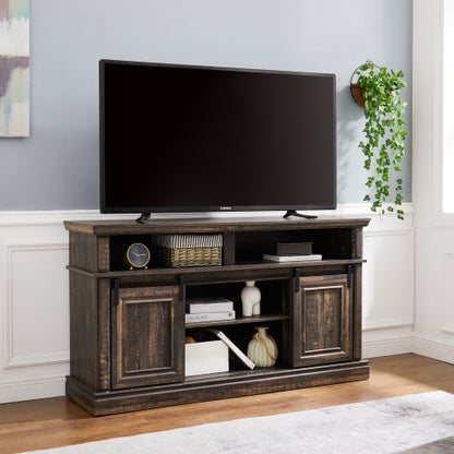 Media Console Table With Storage Cabinet, Mid Century Style Entertainment TV Table, Multipurpose Sliding Door TV Cabinet Large Storage Space,