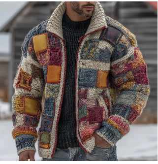 Mens Loose-Fit Stand-Up Collar Zip-Up Jacket Top